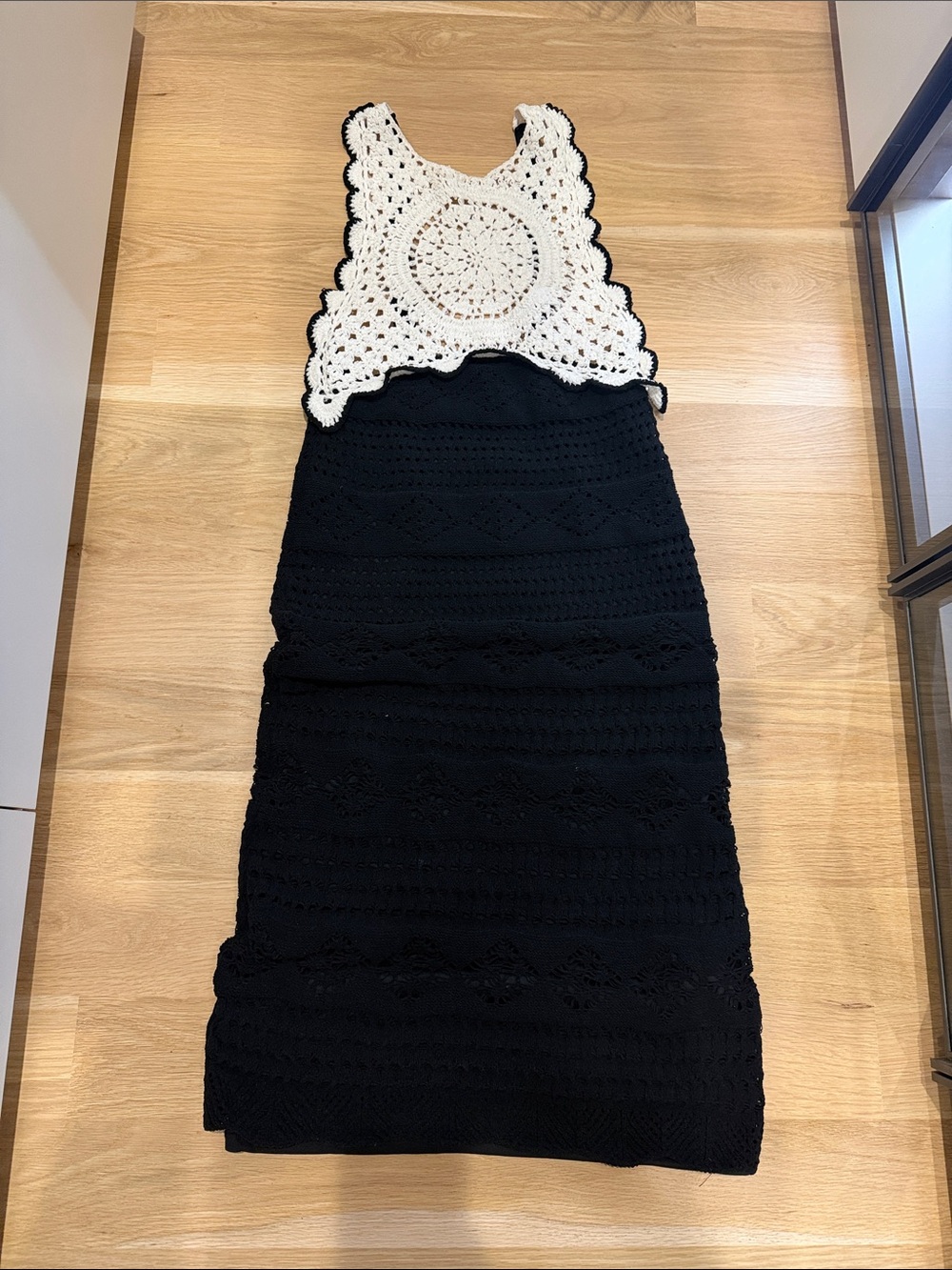 Zara Black Maxi Dress with White Crochet Bodice